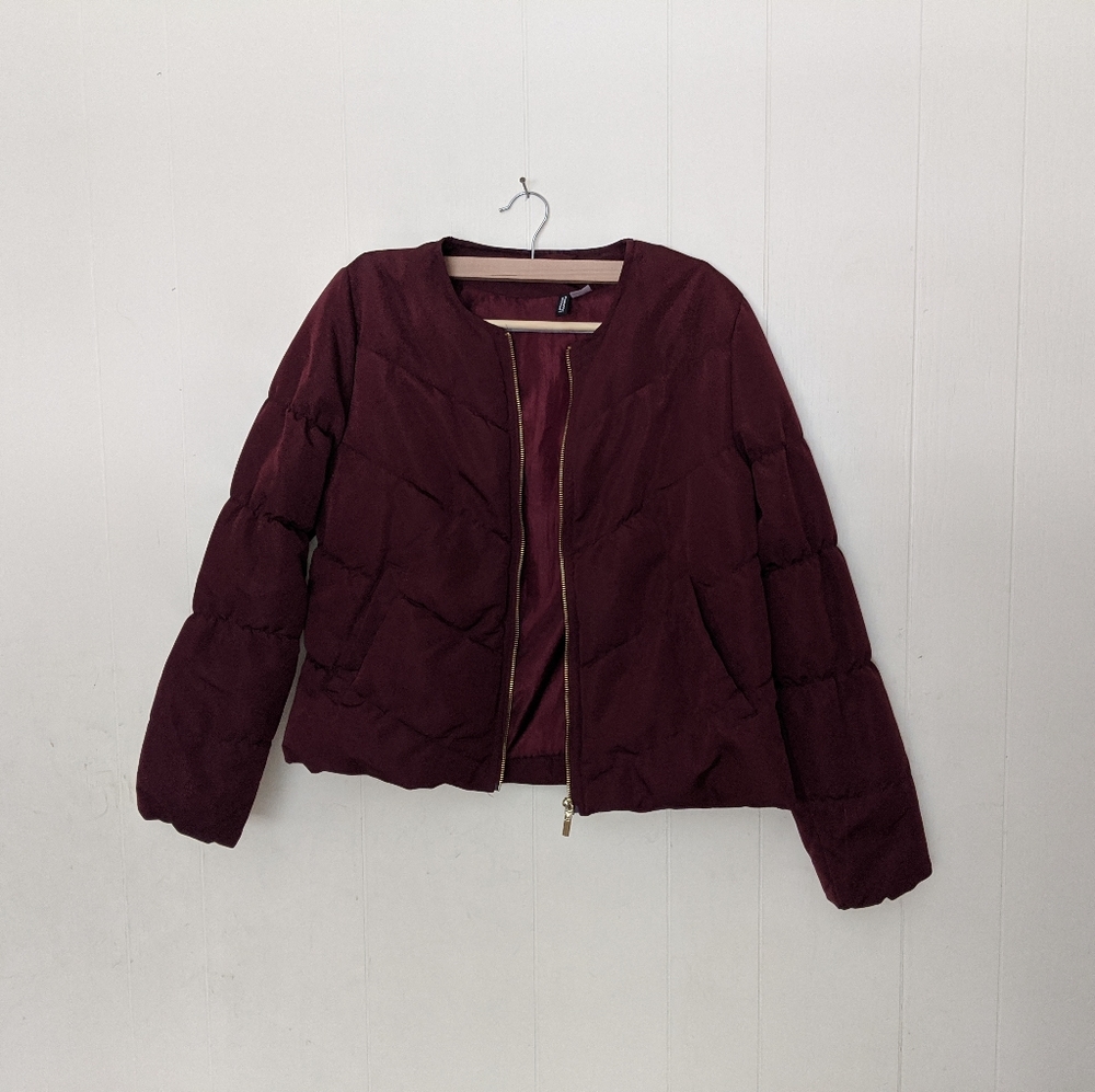 Burgundy Cropped Puffer